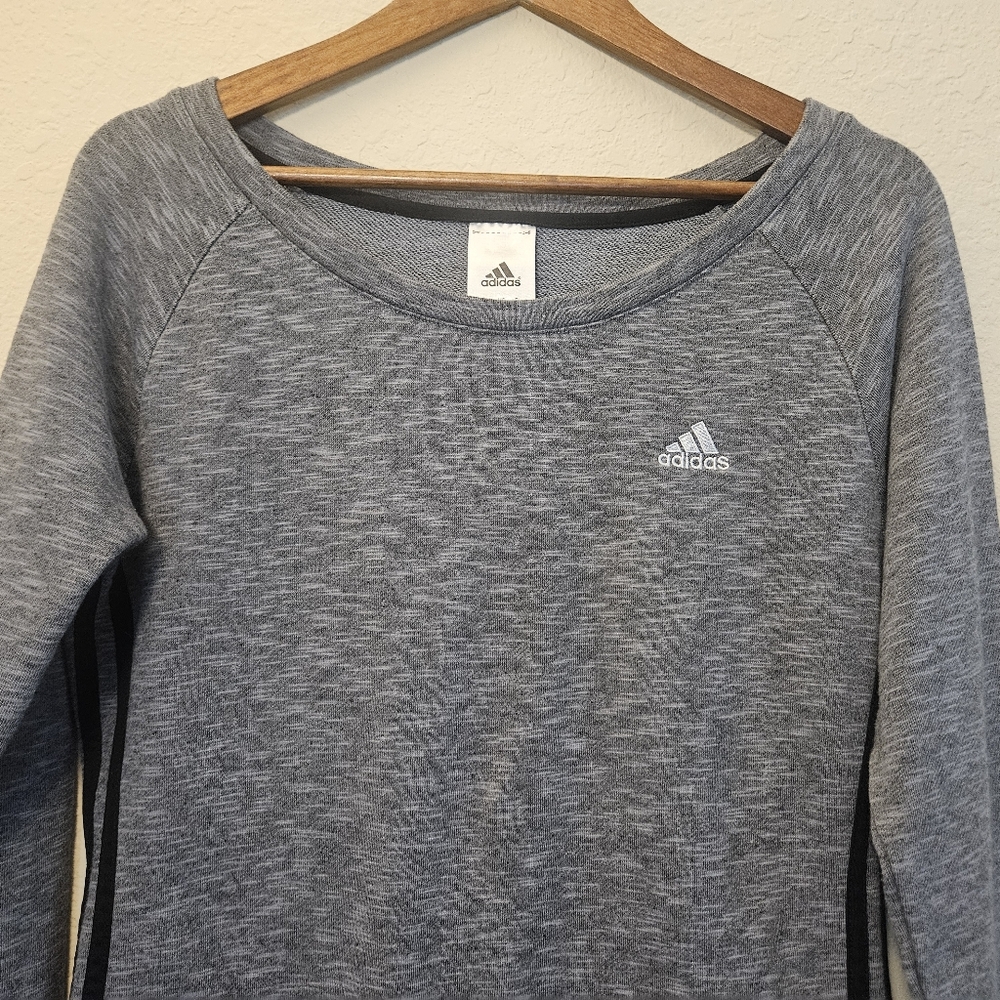 Adidas Grey Long Sleeve Sweatshirt Dress Womens Small Grey Black Side Stripe - Picture 4 of 6